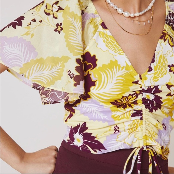 Anthropologie Maeve Flutter Sleeve Cinched Top - Picture 2 of 5